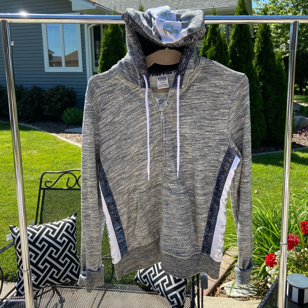 NWT PINK long sleeve sparkly hoodie w pockets